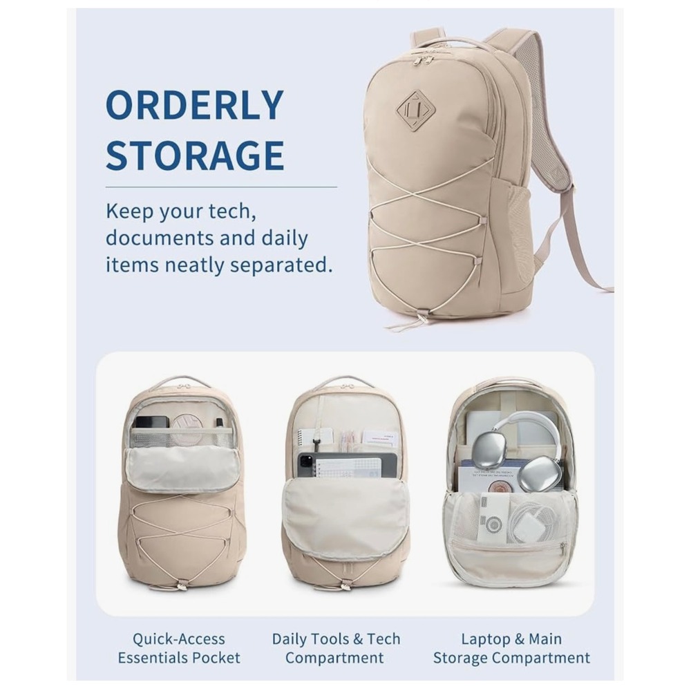 15.6 Inch Laptop Backpack Khaki Flight Approved Travel Carry On Bag WANWEN NEW - Picture 4 of 8